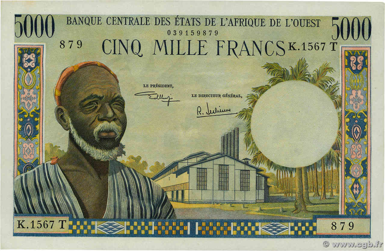 5000 Francs WEST AFRICAN STATES  1977 P.804Tk AU+
