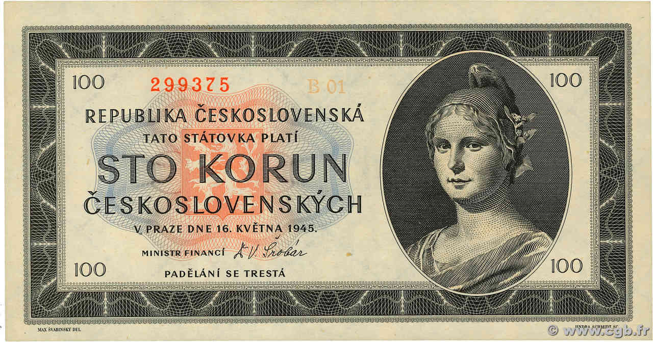100 Korun CECOSLOVACCHIA  1945 P.067a FDC