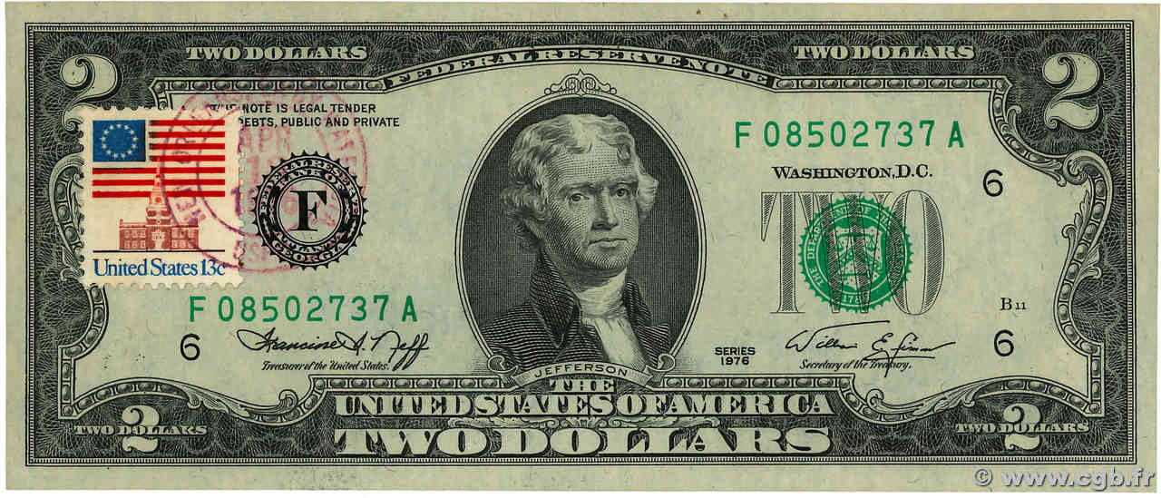 2 Dollars UNITED STATES OF AMERICA Atlanta 1976 P.461 UNC