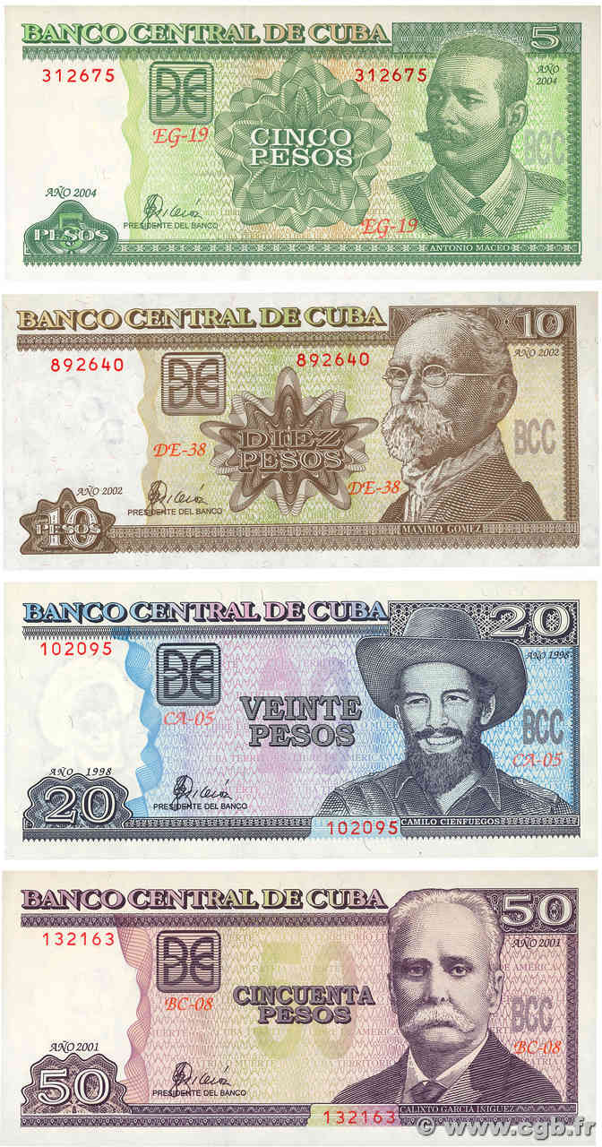 5 au 50 Pesos Lot CUBA  1998 P.116 au P.118 NEUF