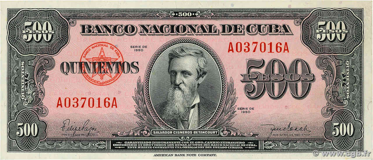 500 Pesos KUBA  1950 P.083 VZ