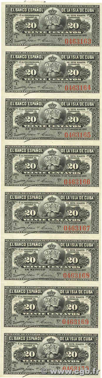 20 Centavos Planche CUBA  1897 P.053a UNC