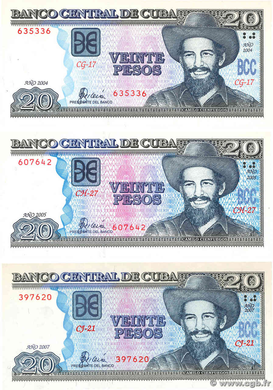20 Pesos Lot CUBA  2008 P.122a/b/d NEUF