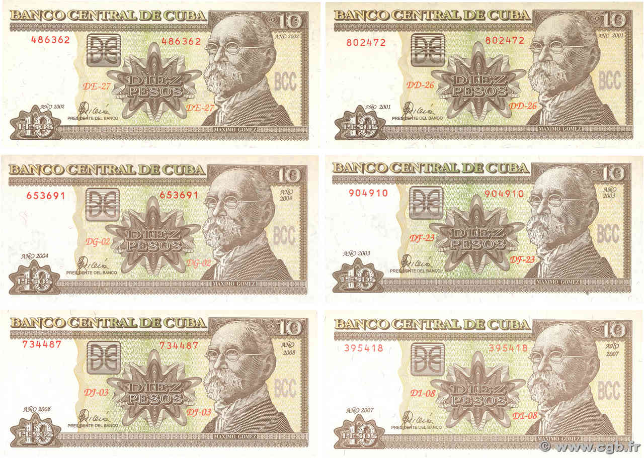 10 Pesos Lot CUBA  2001 P.117(var) pr.NEUF
