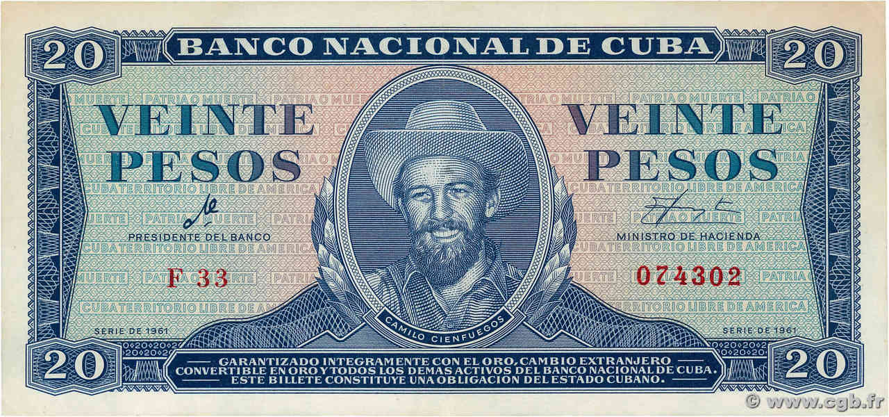 20 Pesos CUBA  1961 P.097a SPL