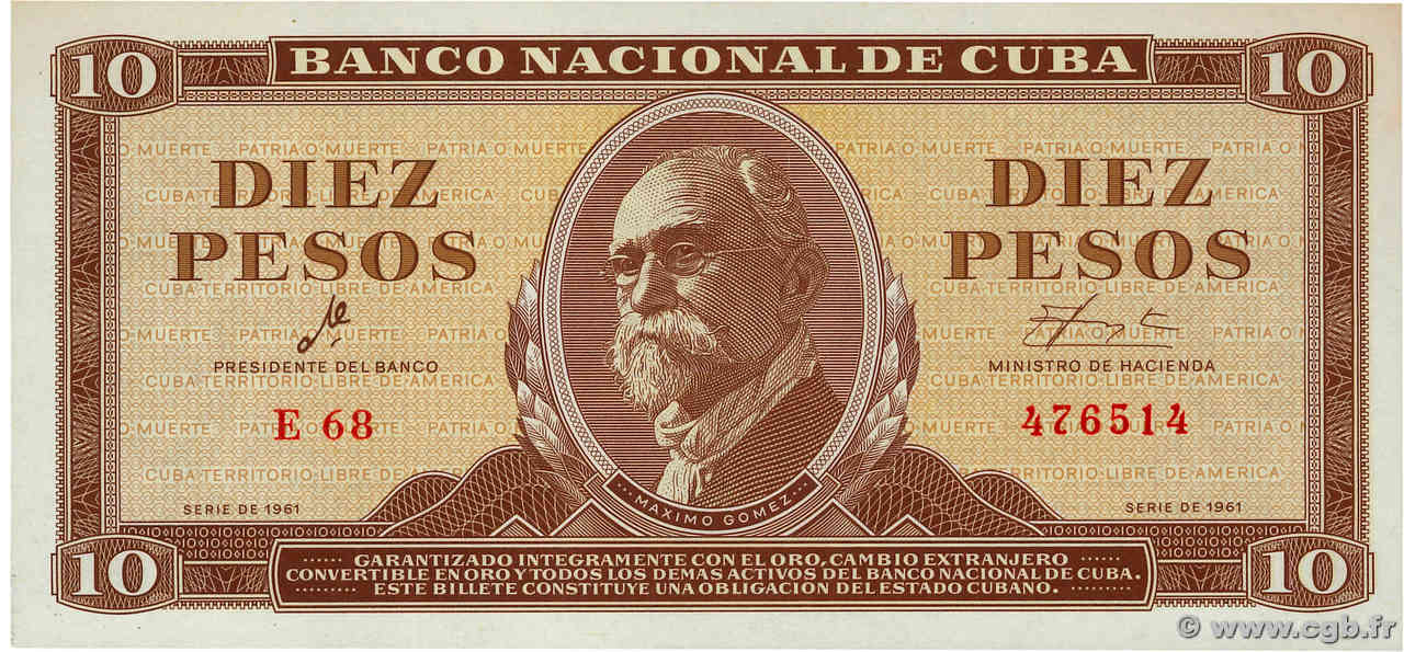 10 Pesos CUBA  1961 P.096a q.FDC