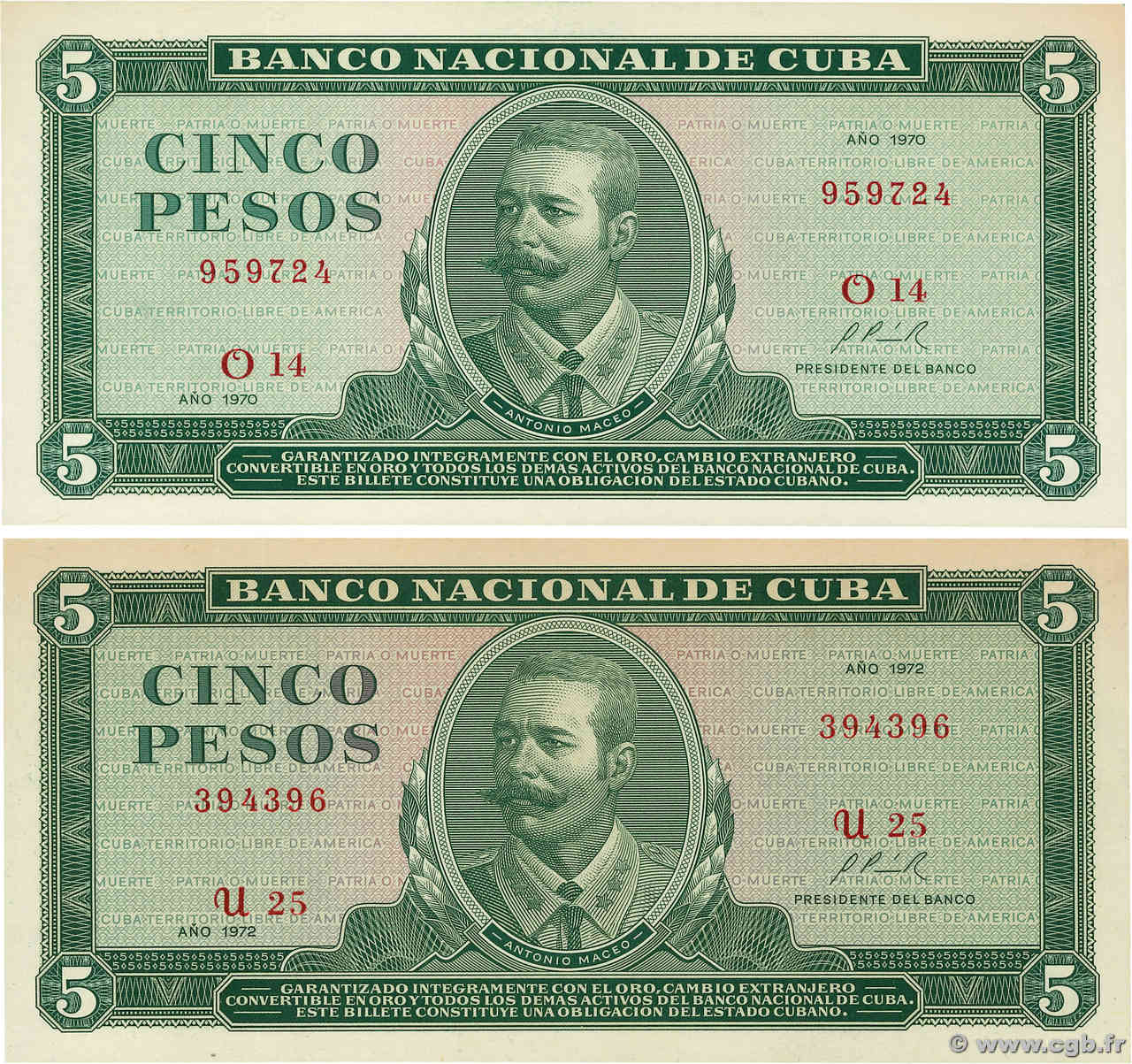 5 Pesos Lot KUBA  1972 P.103b ST