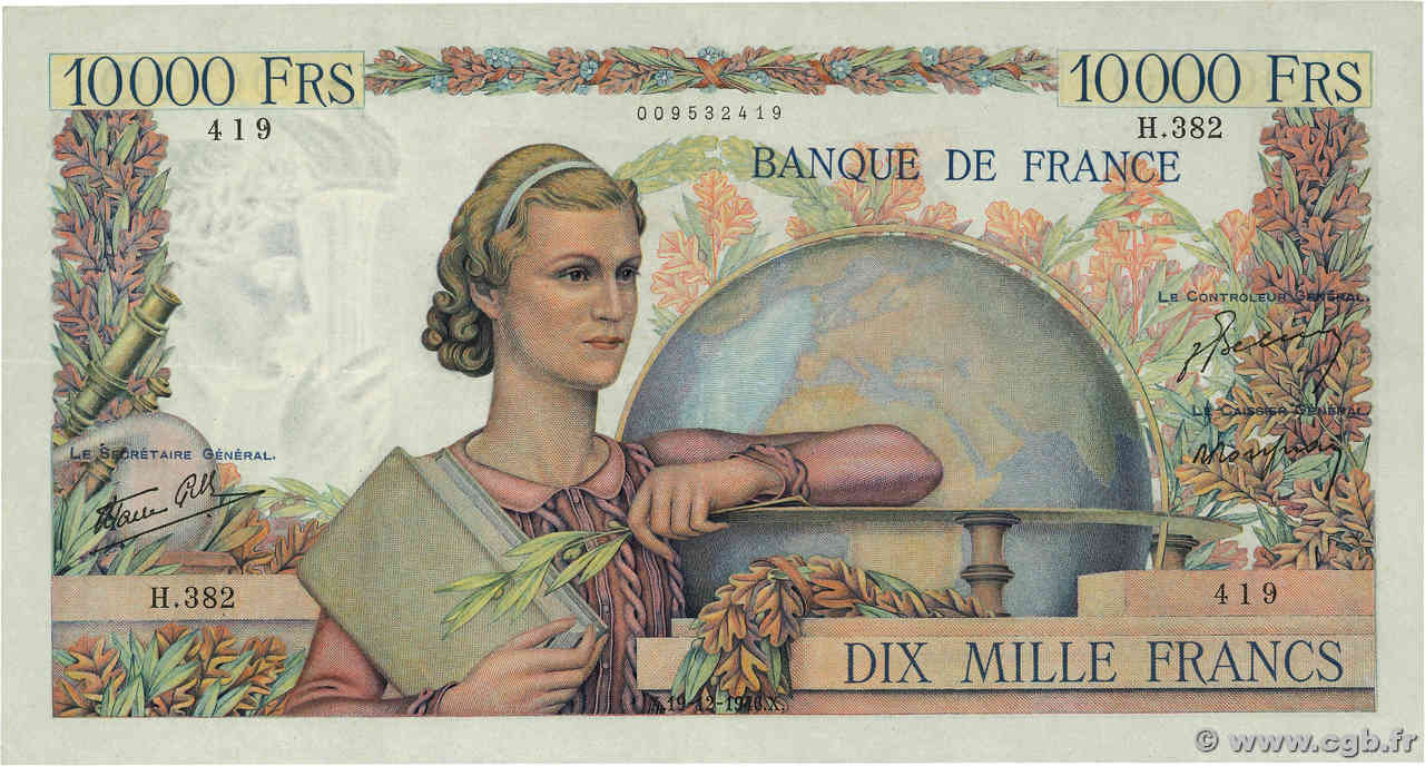 10000 Francs GÉNIE FRANÇAIS FRANCE  1946 F.50.16 VF