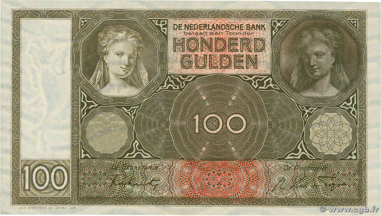 100 Gulden NETHERLANDS  1944 P.051c UNC-