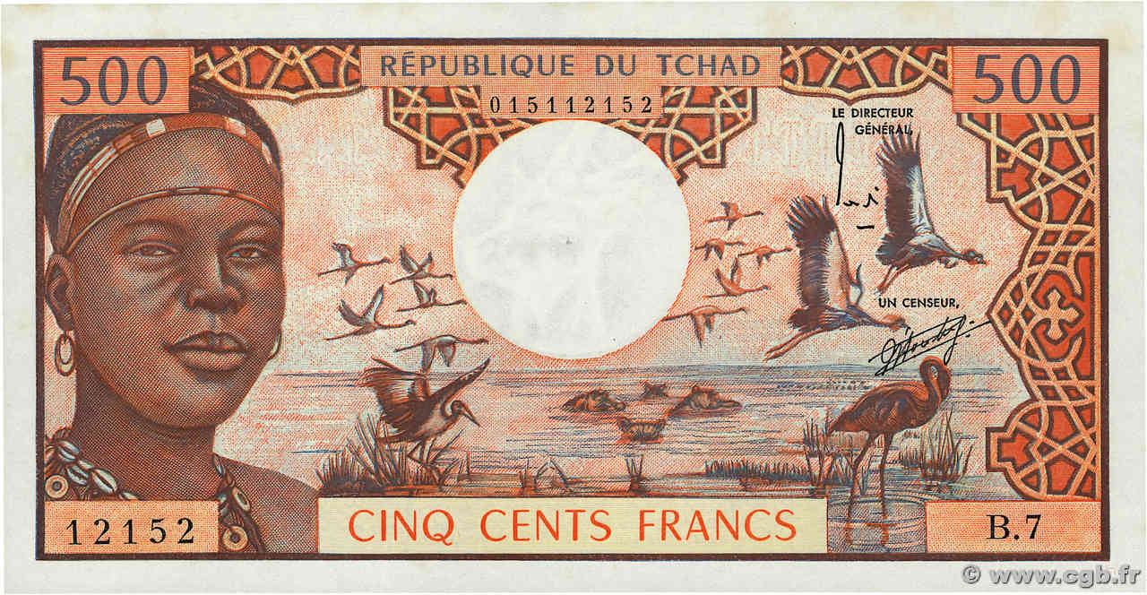 500 Francs CHAD  1974 P.02a AU+