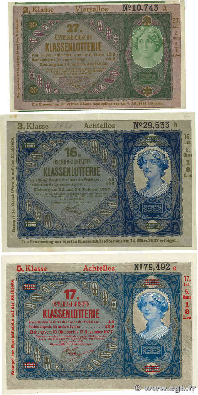 2, 3 et 5 Klasse Lot AUSTRIA  1927  MBC a EBC