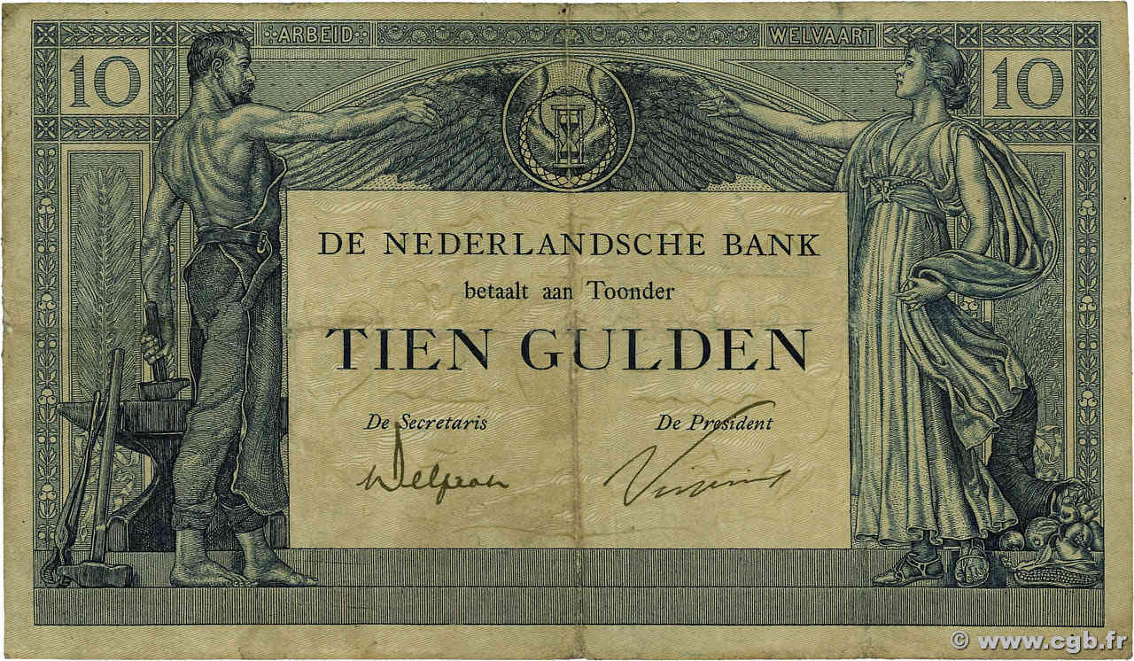 10 Gulden Numéro radar NETHERLANDS  1922 P.035 F-