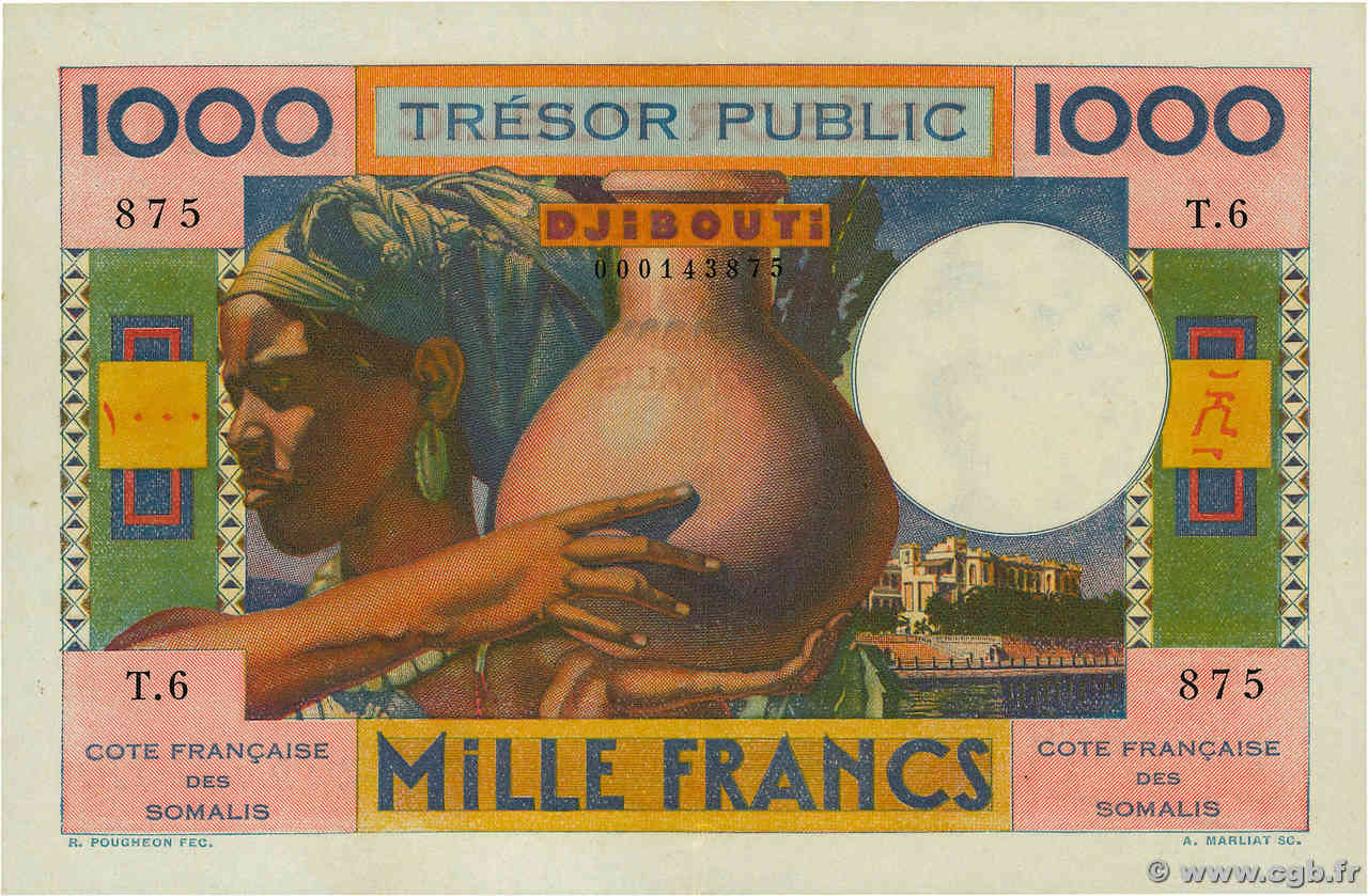 1000 Francs DJIBOUTI  1952 P.28 XF+