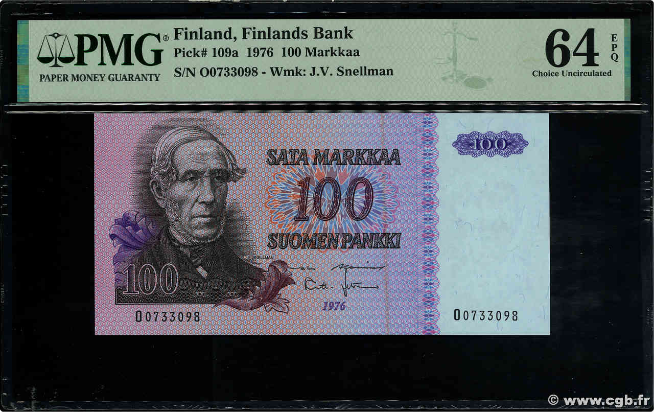 100 Markkaa FINLAND  1976 P.109a UNC-