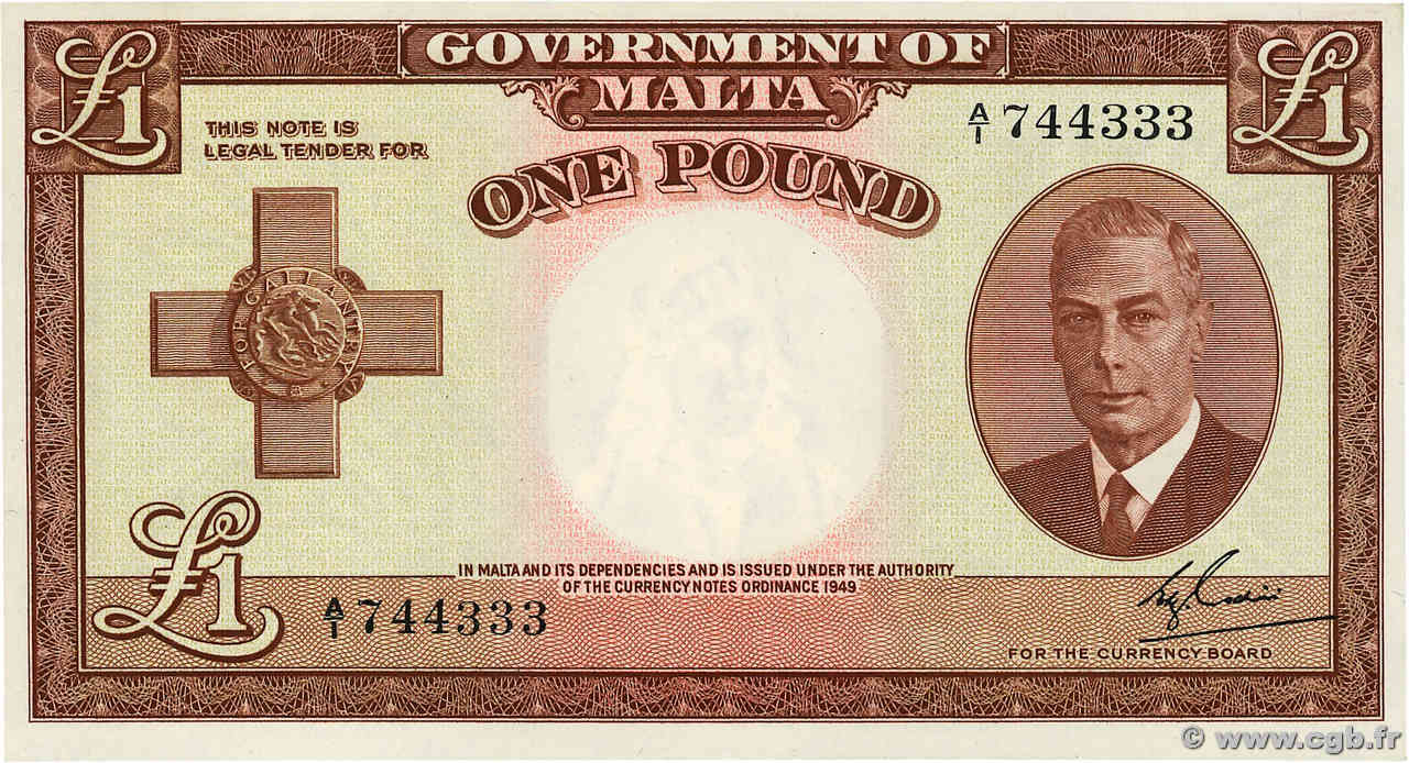 1 Pound MALTE  1949 P.22a fST+
