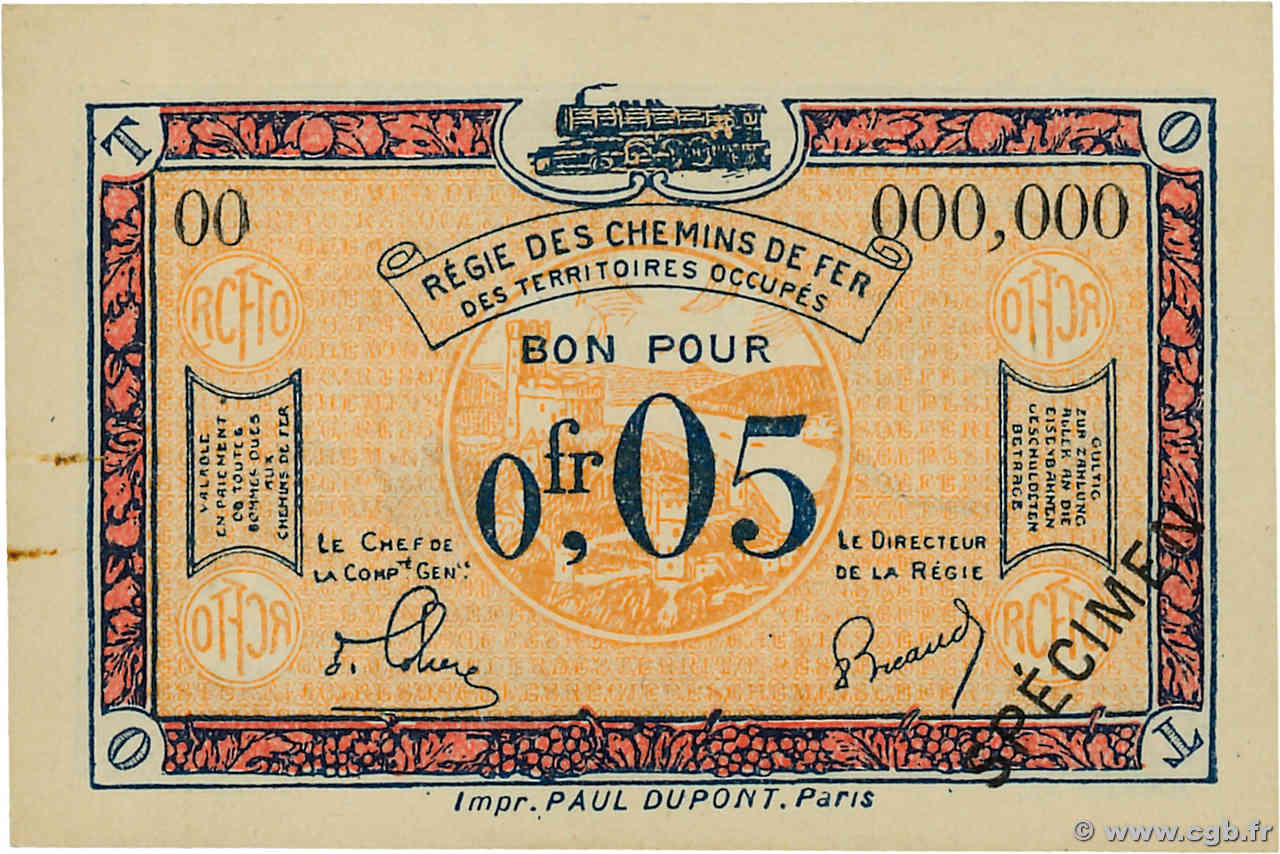 5 Centimes Spécimen FRANCE regionalism and various  1923 JP.135.01s AU