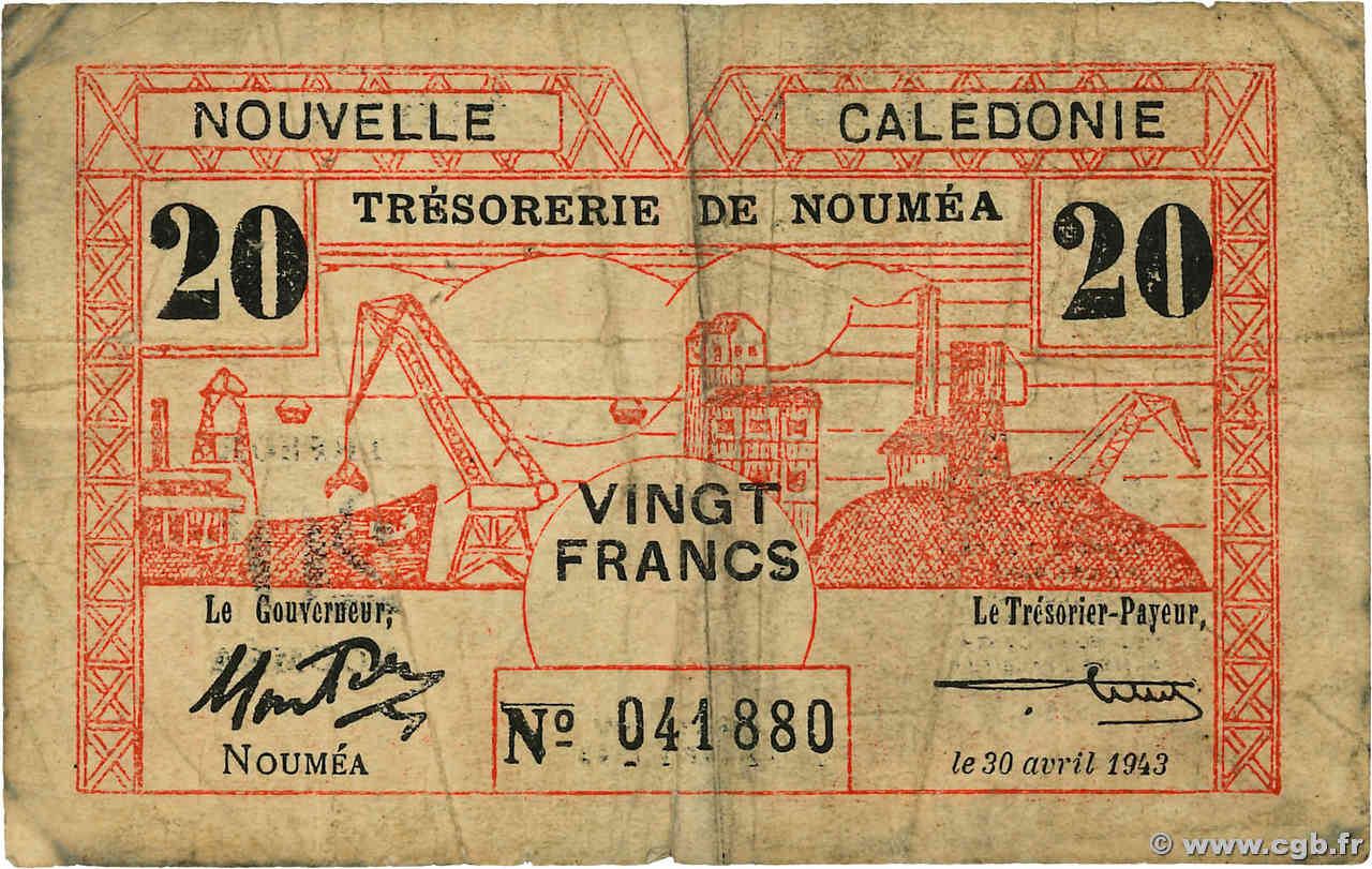 20 Francs NOUVELLE CALÉDONIE  1943 P.57a VG