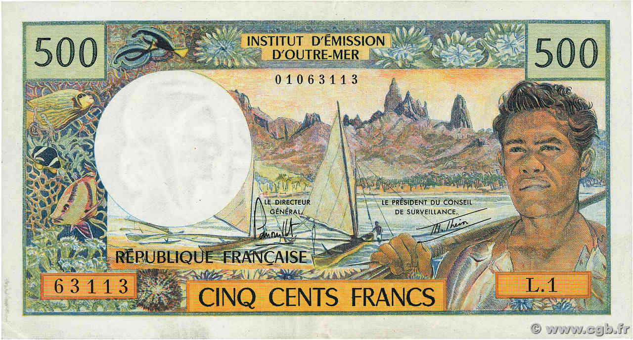 500 Francs TAHITI  1977 P.25b1 MBC+