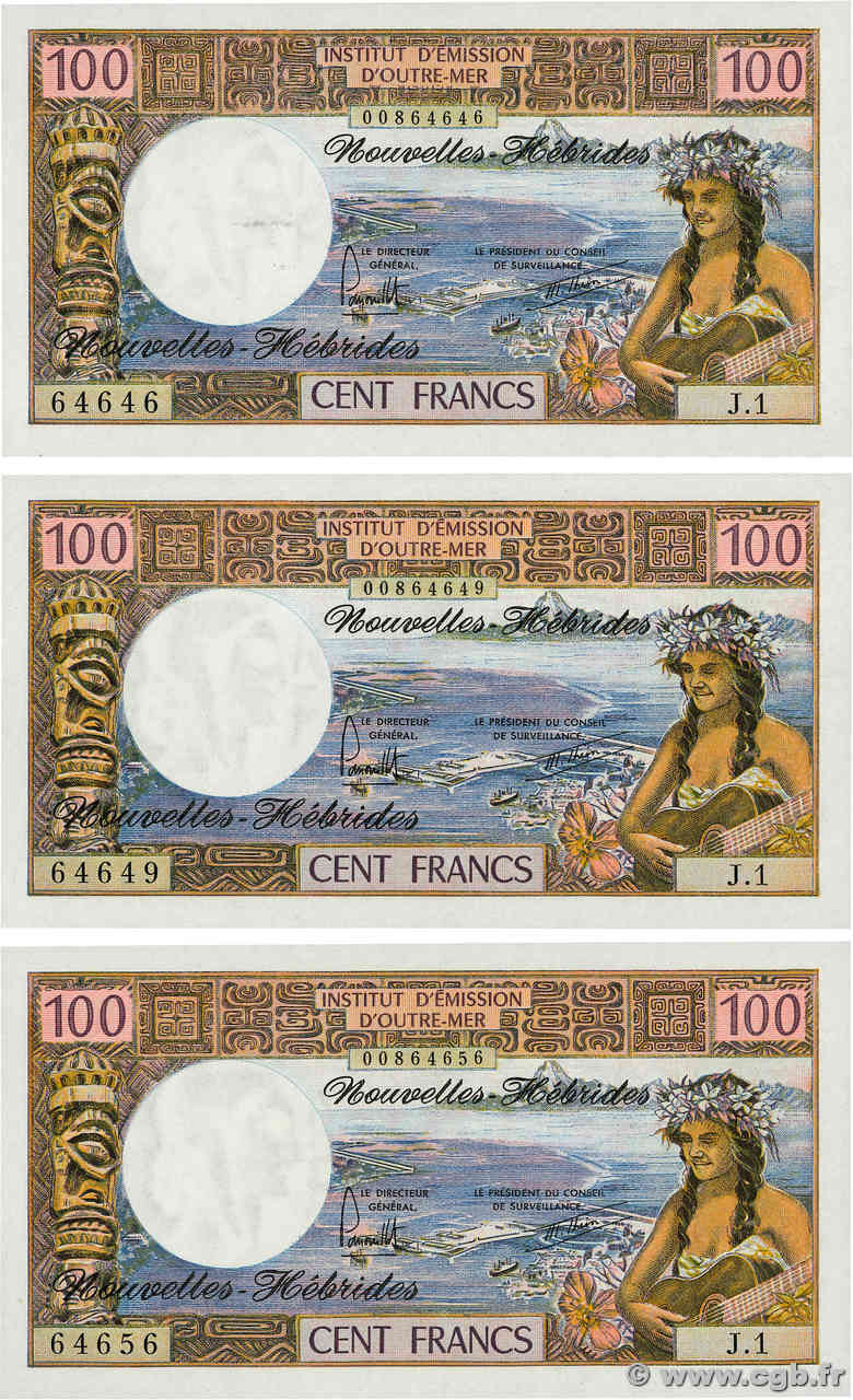 100 Francs Lot NEW HEBRIDES  1977 P.18d UNC