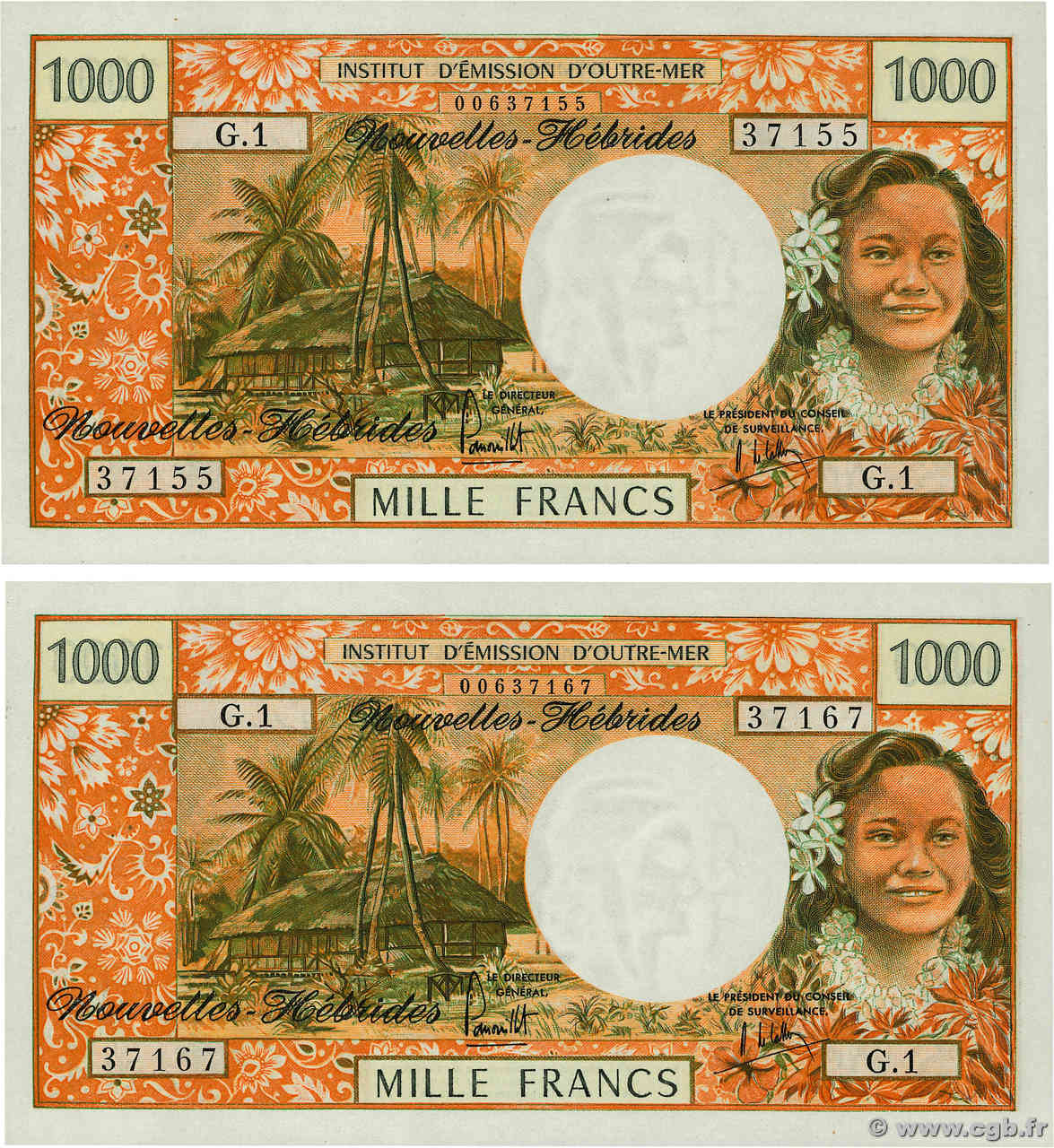 1000 Francs Lot NOUVELLES HÉBRIDES  1975 P.20b NEUF
