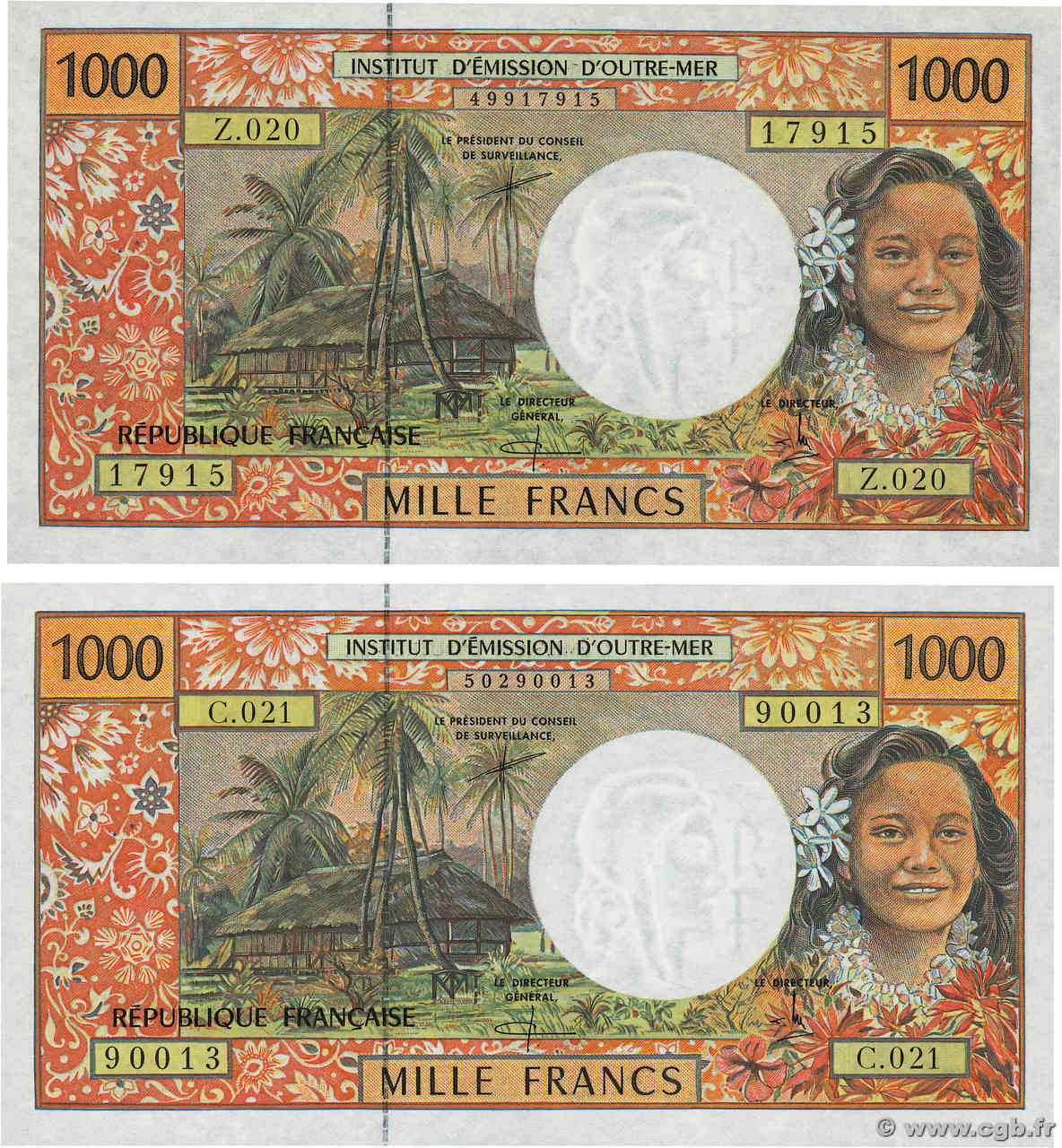 1000 Francs Lot POLYNESIA, FRENCH OVERSEAS TERRITORIES  2000 P.02e UNC-