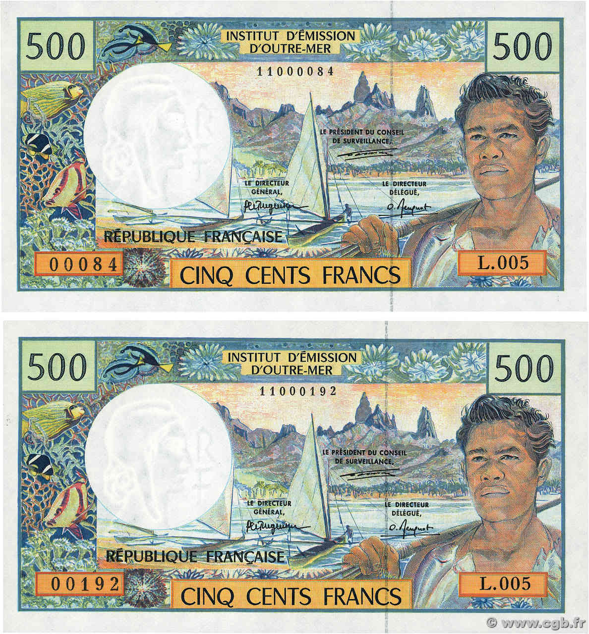 500 Francs Lot POLYNÉSIE, TERRITOIRES D OUTRE MER  1992 P.01b pr.NEUF
