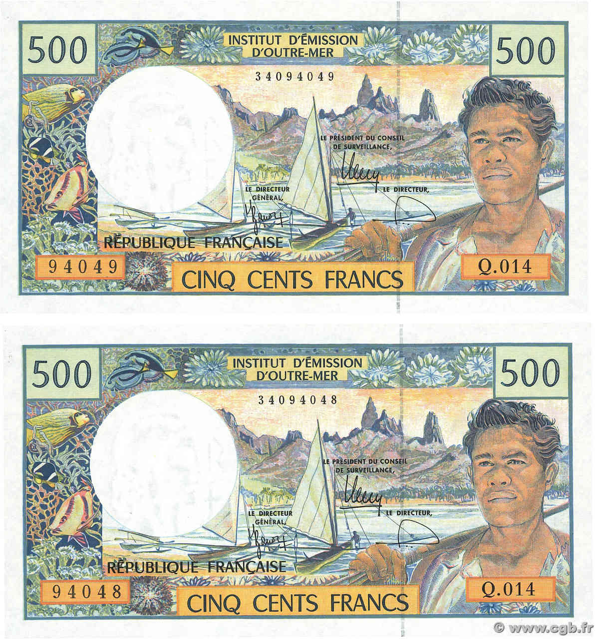 500 Francs Consécutifs POLYNESIA, FRENCH OVERSEAS TERRITORIES  2000 P.01g UNC-