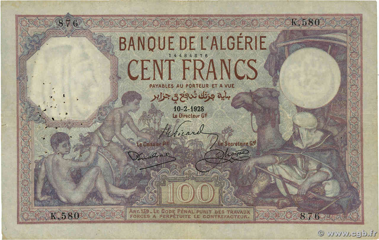 100 Francs ARGELIA  1928 P.081b BC+