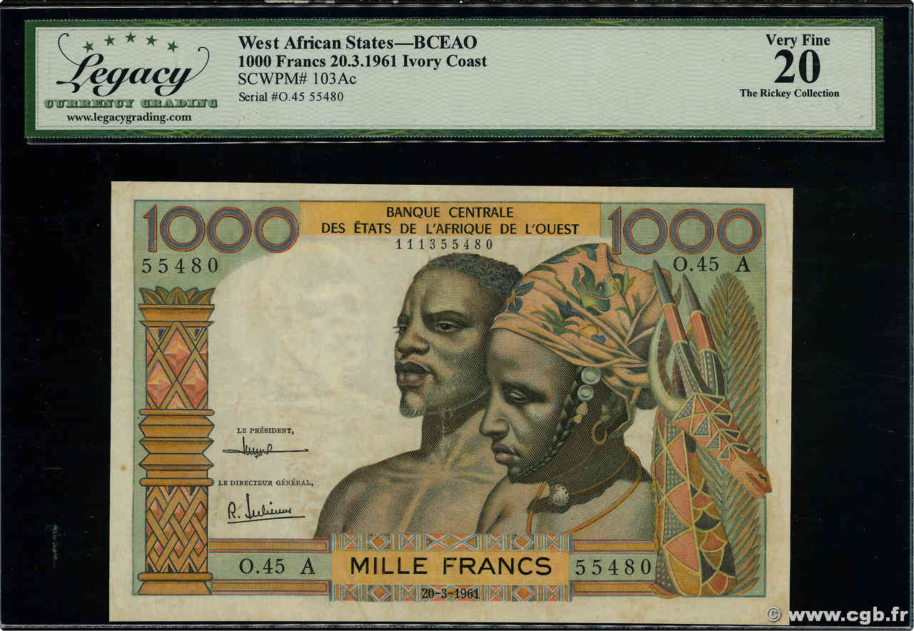 1000 Francs ÉTATS DE L AFRIQUE DE L OUEST  1961 P.103Ac TB