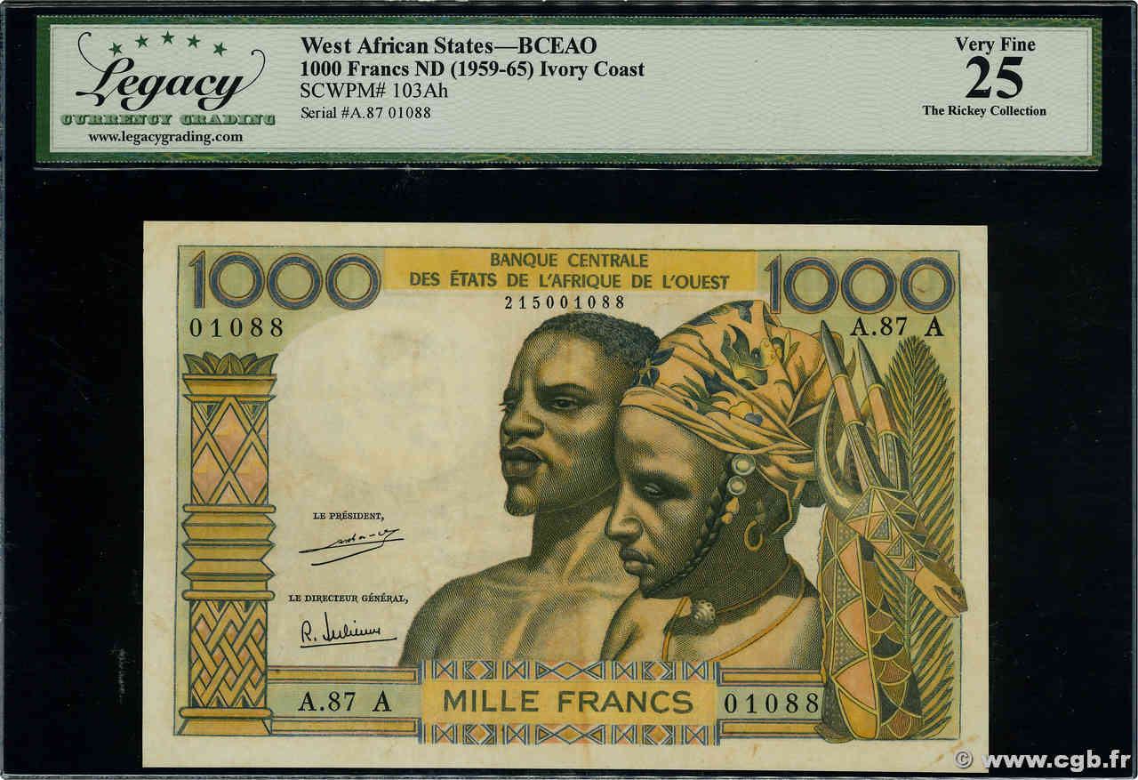 1000 Francs STATI AMERICANI AFRICANI  1971 P.103Ah BB