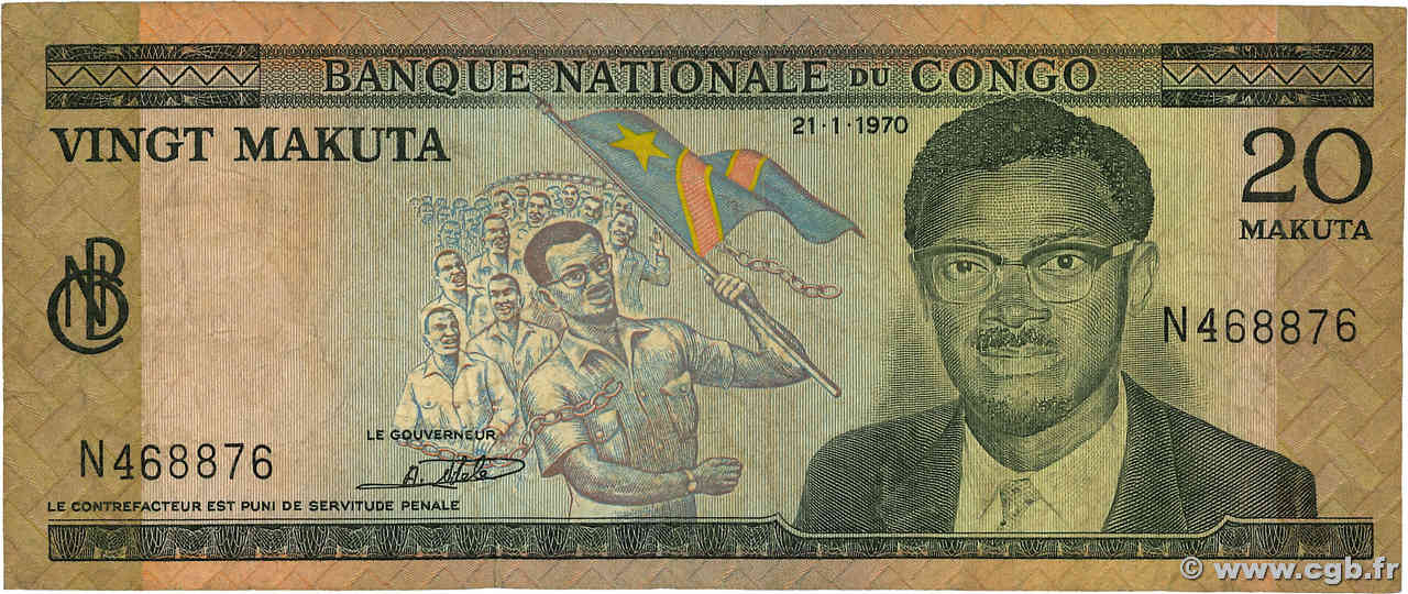 20 Makuta RÉPUBLIQUE DÉMOCRATIQUE DU CONGO  1970 P.010b TB