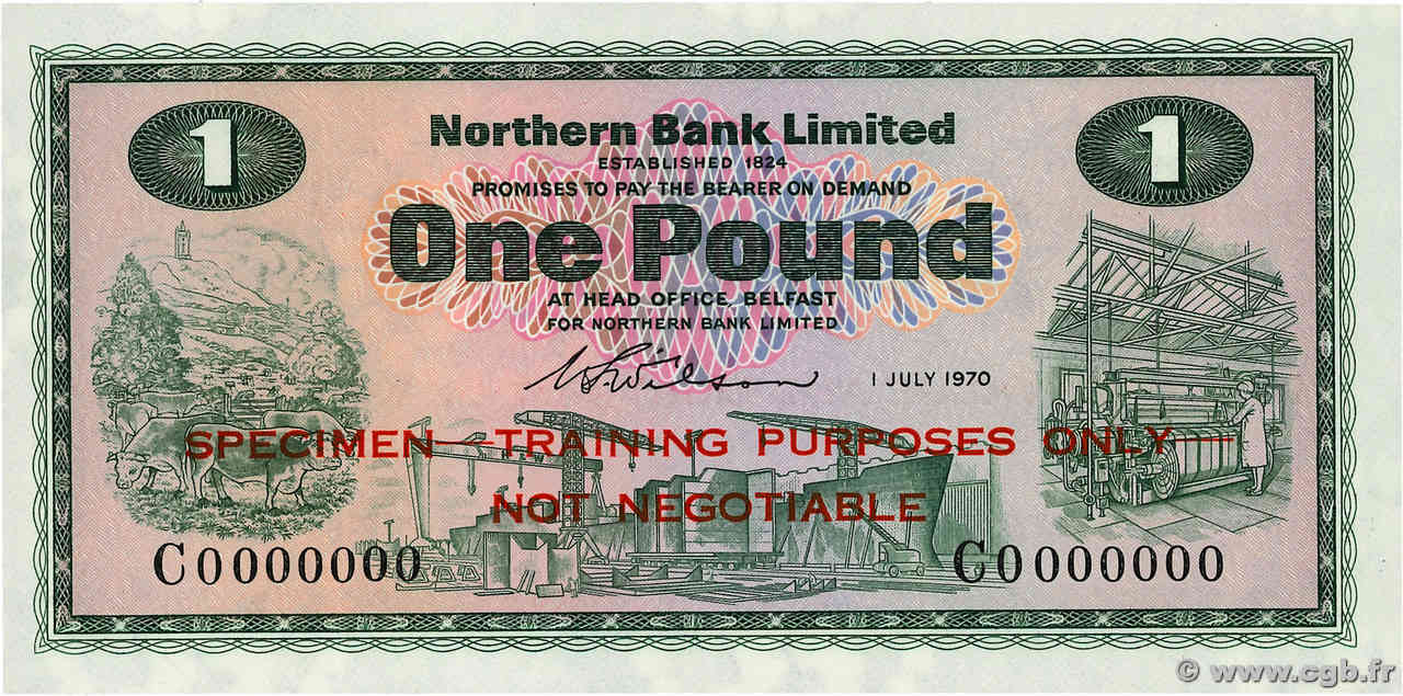 1 Pound Spécimen NORTHERN IRELAND  1970 P.187s FDC