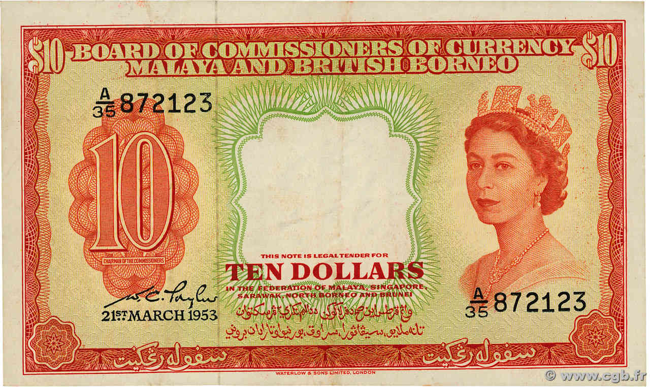 10 Dollars MALAYA und BRITISH BORNEO  1953 P.03a fSS