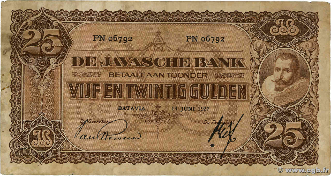 25 Gulden NETHERLANDS INDIES  1927 P.071a F