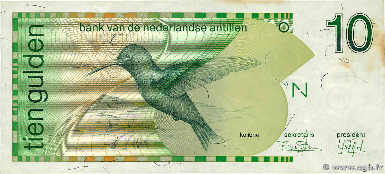 10 Gulden NETHERLANDS ANTILLES  1986 P.23a VF