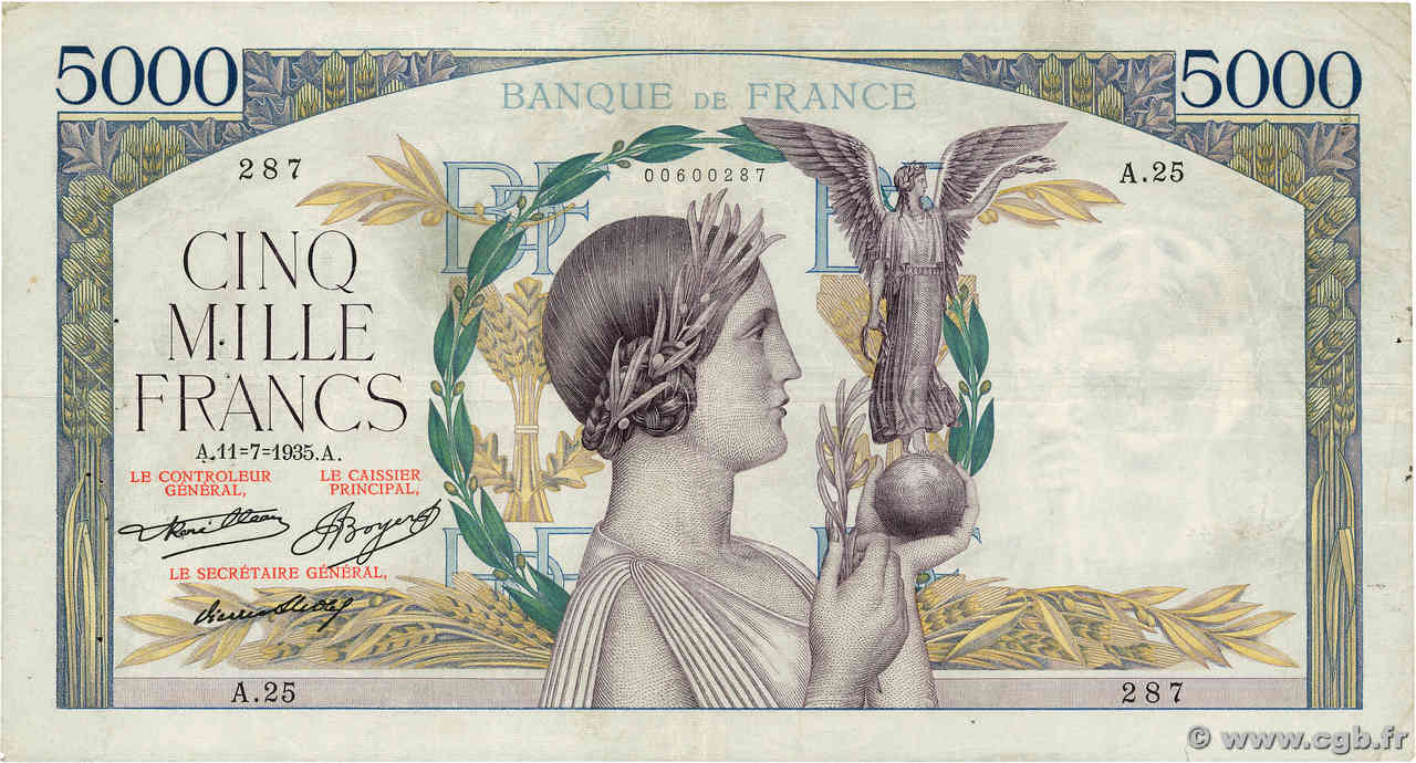 5000 Francs VICTOIRE FRANCIA  1935 F.44.03 BC+