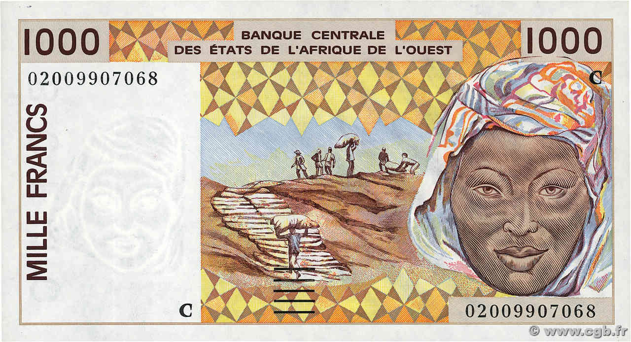 1000 Francs STATI AMERICANI AFRICANI  2002 P.311Cm q.AU