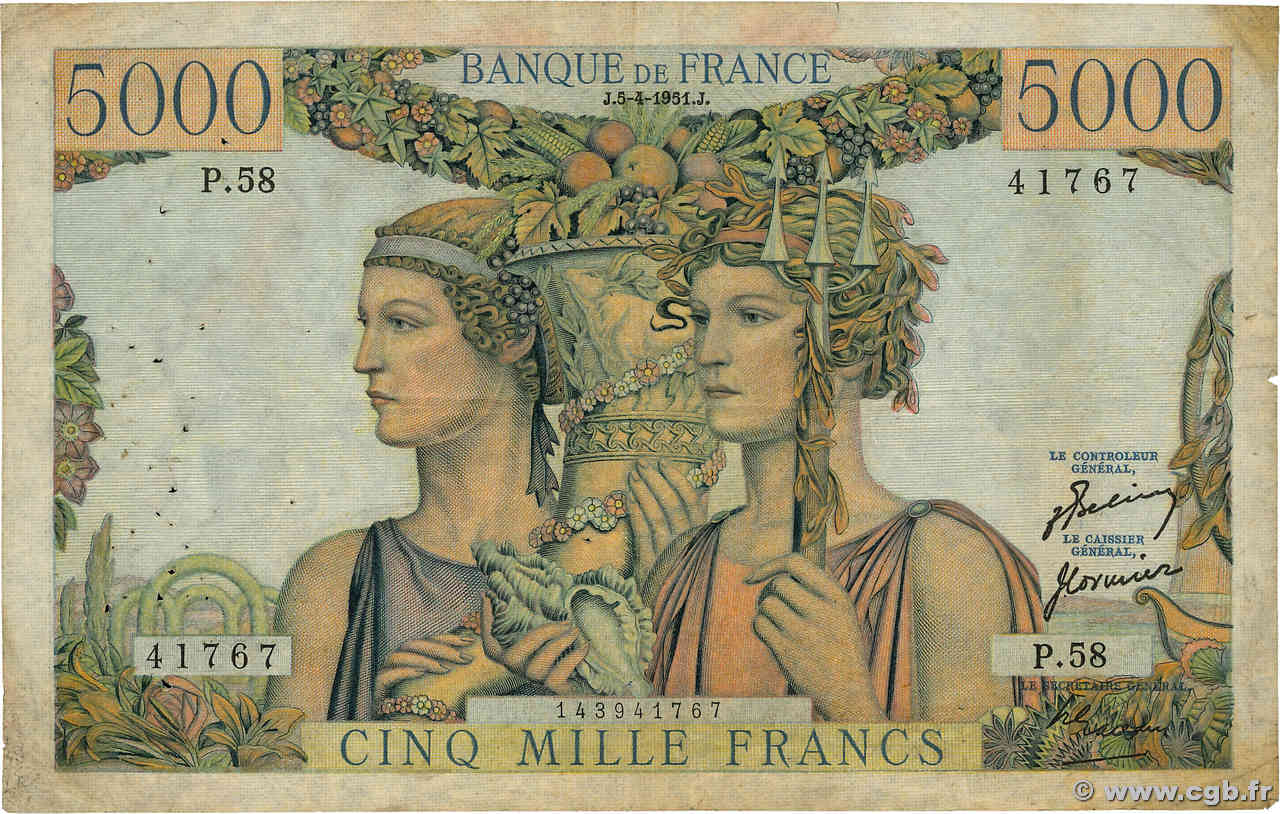 5000 Francs TERRE ET MER FRANKREICH 1951 F.48.04 fS