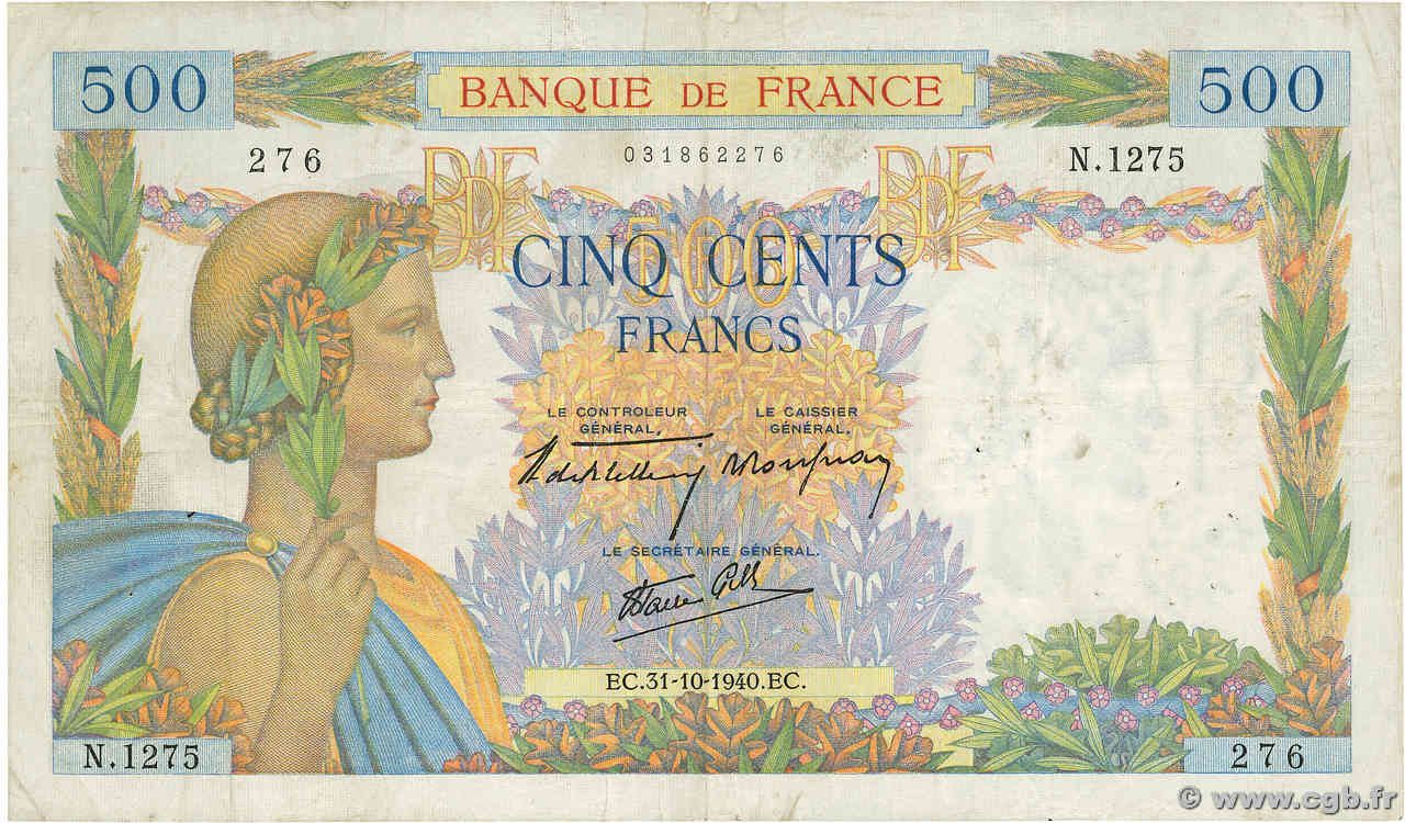 500 Francs LA PAIX FRANKREICH 1940 F.32.08 fS