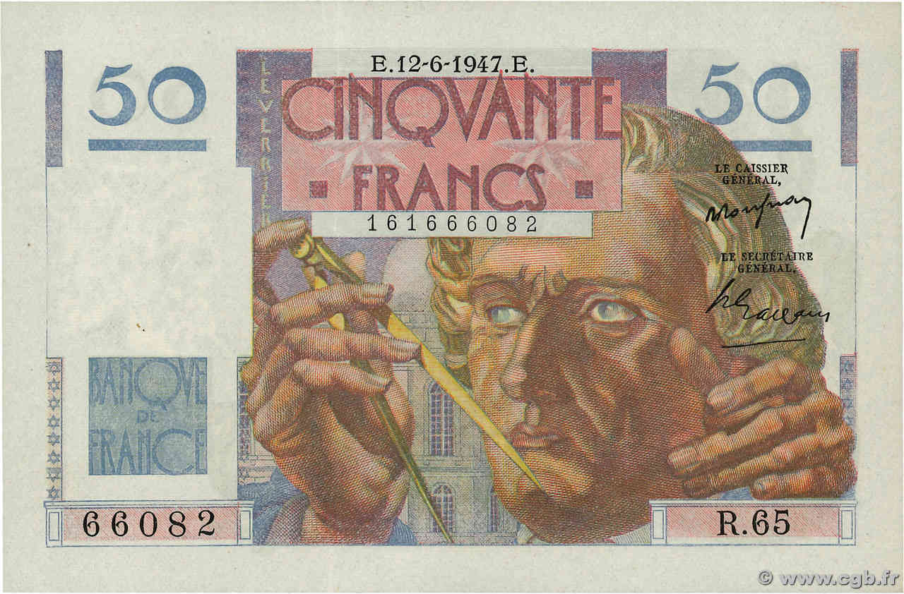 50 Francs LE VERRIER FRANKREICH 1947 F.20.08 VZ+