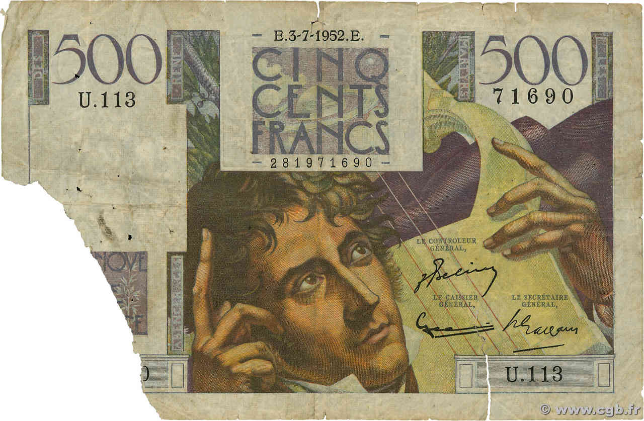 500 Francs CHATEAUBRIAND FRANKREICH 1952 F.34.09 GE