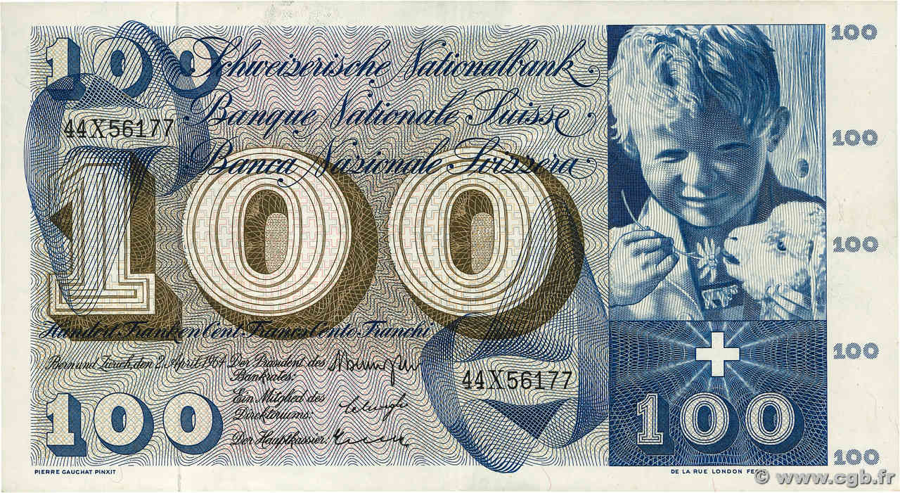 100 Francs SUISSE  1964 P.49f TTB+