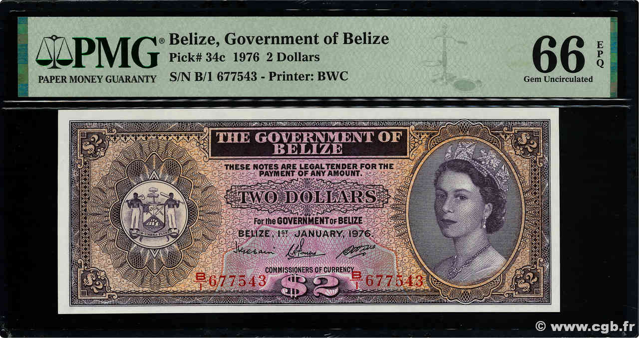 2 Dollars BELIZE  1976 P.34c UNC