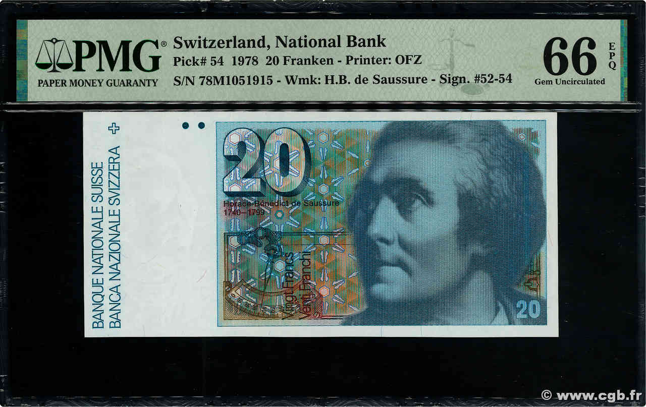20 Francs SWITZERLAND  1978 P.54a UNC