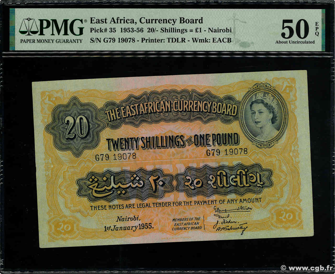 20 Shillings - 1 Pound AFRIQUE DE L EST  1955 P.35 SUP+