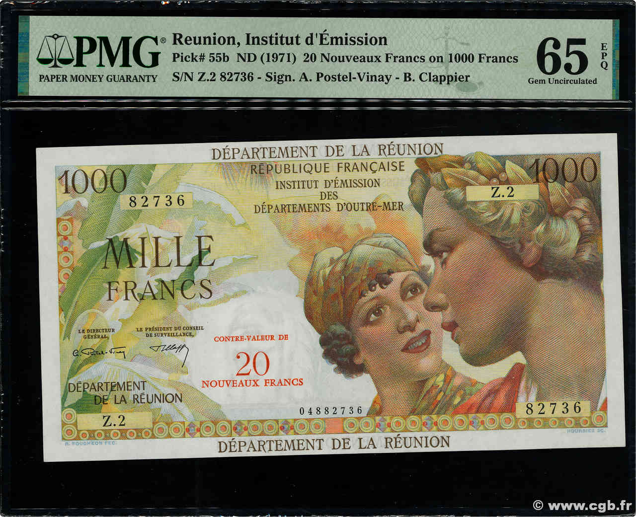 20 NF sur 1000 Francs ISLA DE LA REUNIóN  1971 P.55b FDC