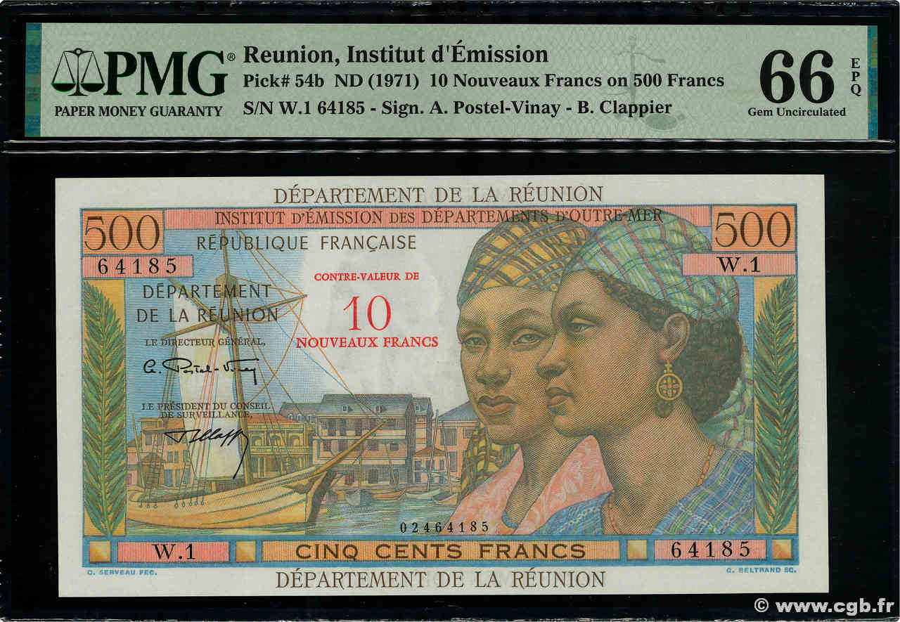 10 NF sur 500 Francs Pointe à Pitre ISOLA RIUNIONE  1971 P.54b FDC