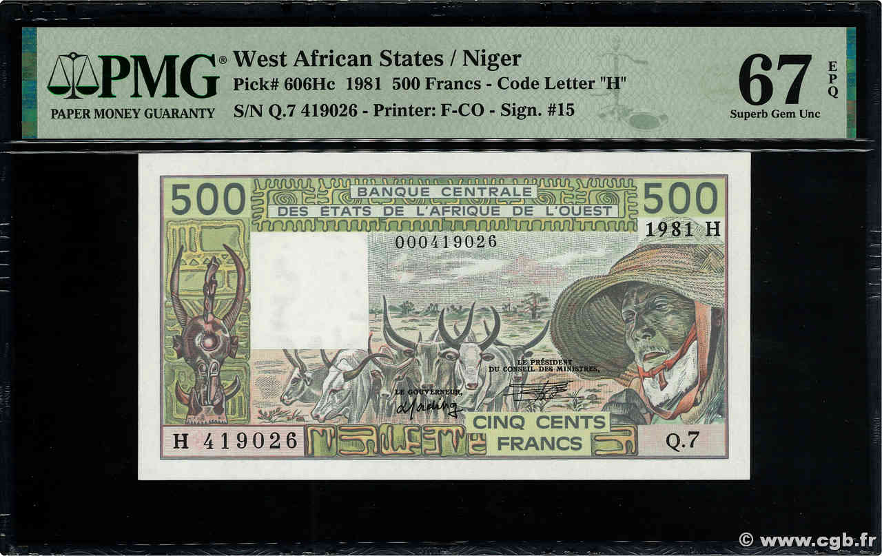 500 Francs Fauté WEST AFRICAN STATES  1981 P.606Hc UNC