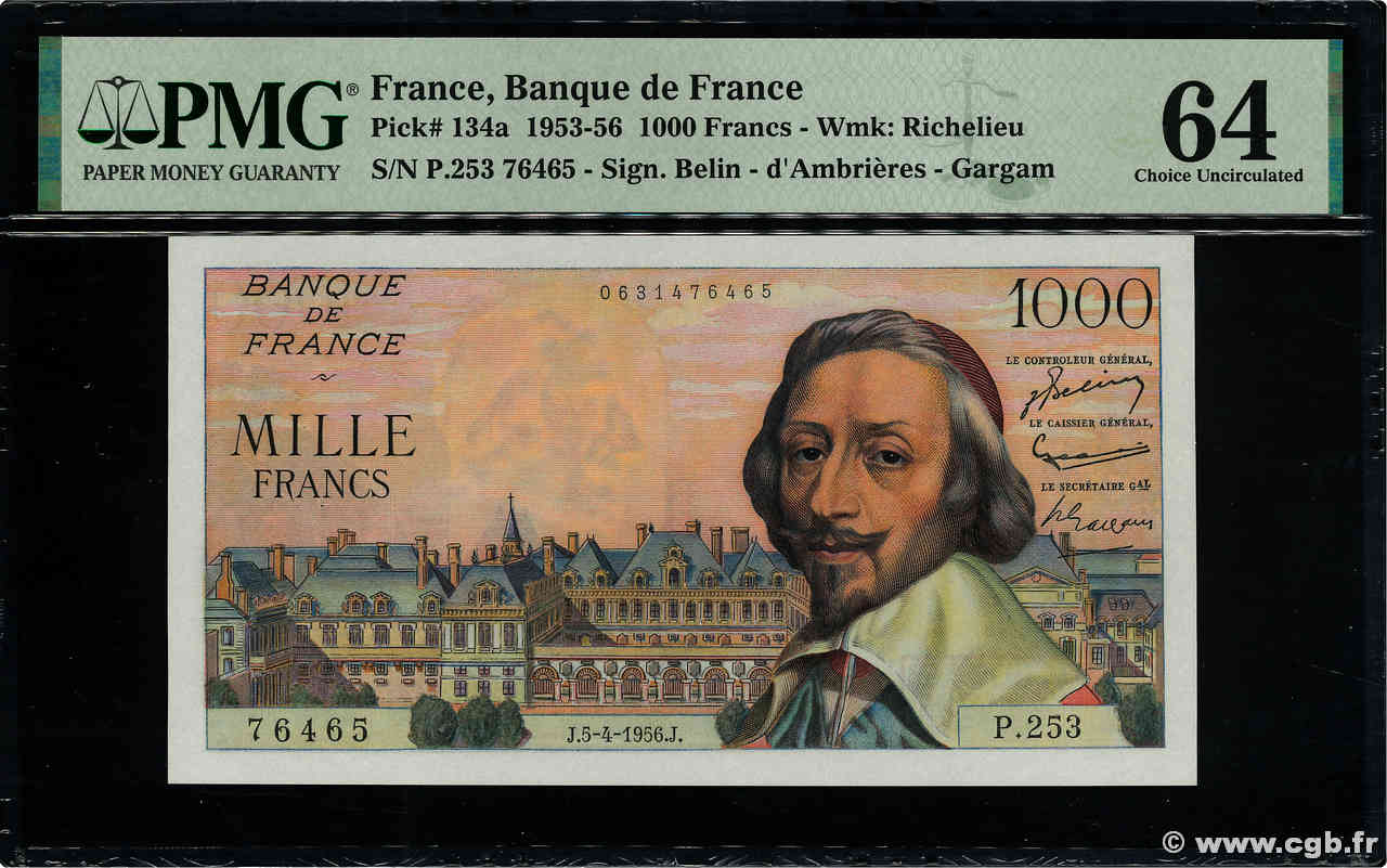 1000 Francs RICHELIEU FRANCIA  1956 F.42.20 SC+
