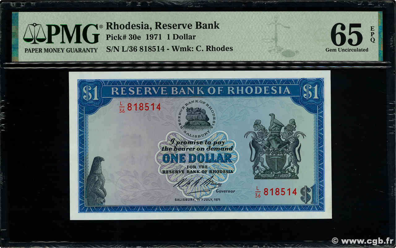 1 Dollar RHODESIEN  1971 P.30e ST